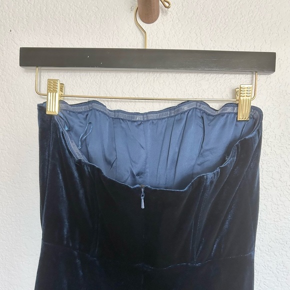 BARDOT Everlasting Velour Gown Elegant Blue Strapless Evening Dress Sz S/4 - Picture 4 of 17